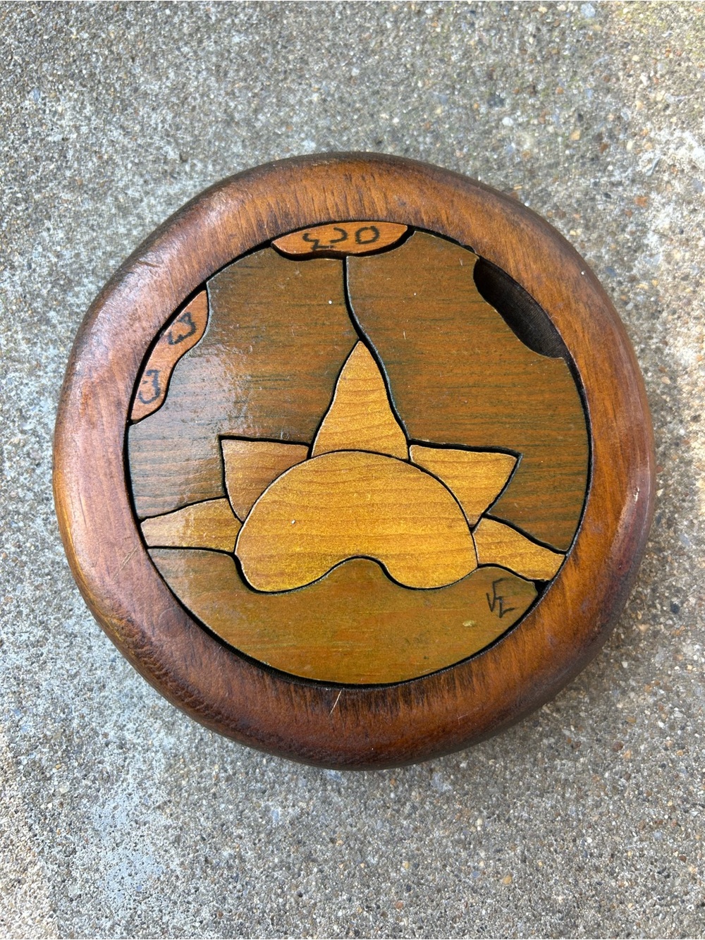 Vintage Handcrafted Wooden Puzzle Box - Intarsia Sunset Design